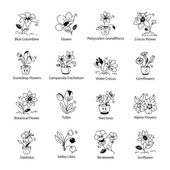 Collection of Flowers Doodle Icons

