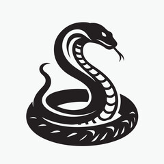 A powerful and majestic cobra snake in a striking black and white design, perfect for logos, tattoos, and branding.  