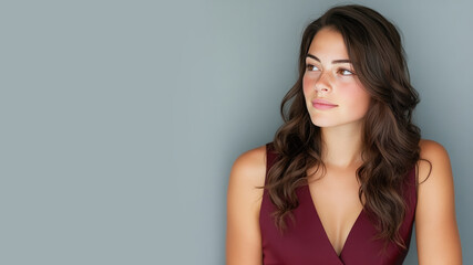 Naklejka premium Canadian woman wearing red silk dress isolated on gray background