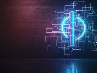 A futuristic neon circuit design on a dark background, symbolizing technology and innovation in a digital era.