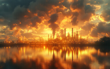 Naklejka premium Oil Refinery and Power Station Plant Overview