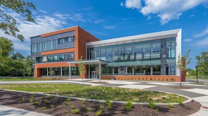 Exterior view of a typical American school