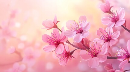 Fototapeta premium Beautiful nature spring background with a branch of blooming sakura. Sakura blossoming season. Generative ai