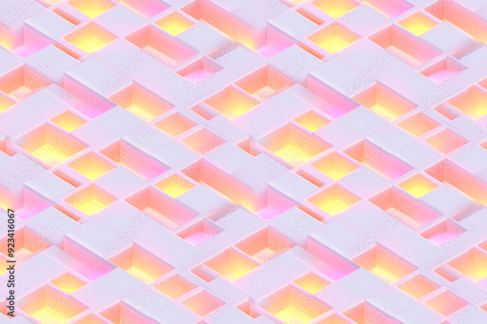 Aufkleber seamless glowing geometric pattern with pastel gradient colors and 3d blocks