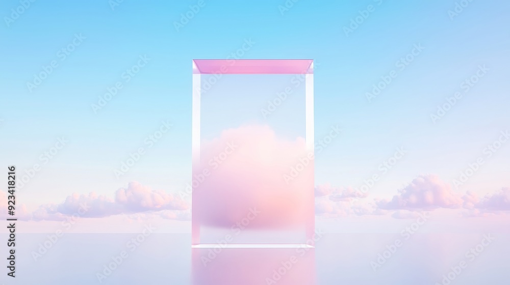 Poster Glass prism reflecting vibrant hues, surrounded by an ethereal cloud of intricate digital art, creating a mesmerizing interplay of light and color in a modern aesthetic.