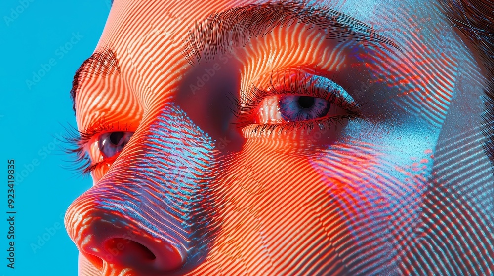 Poster Digital Portrait of a Woman, an abstract representation showcasing intricate patterns of dots, creating a unique visual identity and depth in the facial features.