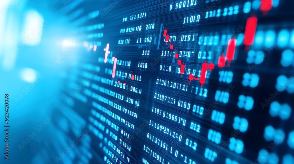 Poster abstract digital landscape featuring intricate lines of code, vibrant colors, and data visuals, capt