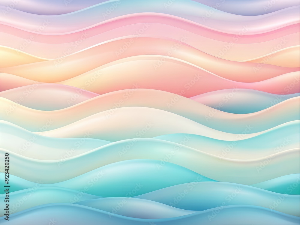Poster soft, serene abstract background featuring gentle, undulating pastel waves in a gradient of calming 