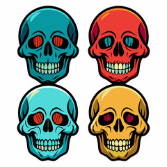  Set of four human skull on a white background silhouette vector illustration