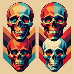  Set of four human skull on a white background silhouette vector illustration