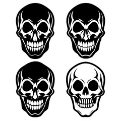  Set of four human skull on a white background silhouette vector illustration