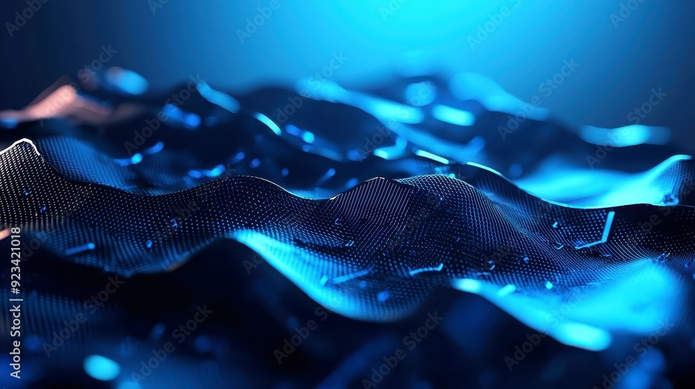 Poster futuristic connectivity, abstract lines intertwine against a deep blue backdrop, symbolizing advance