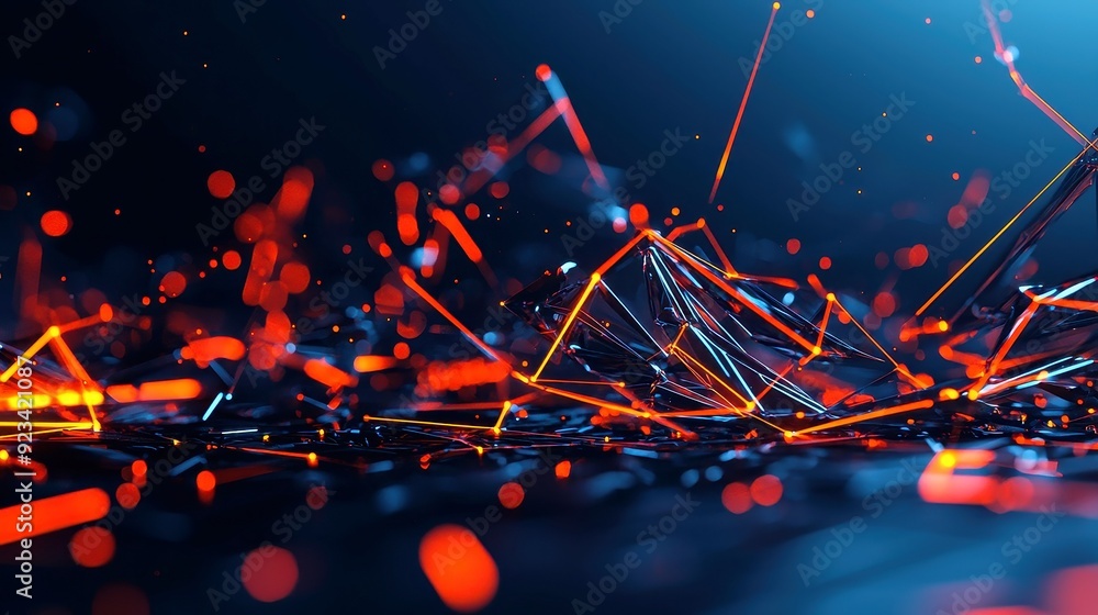 Poster futuristic technology connection, abstract lines intertwine on a deep blue backdrop, symbolizing adv