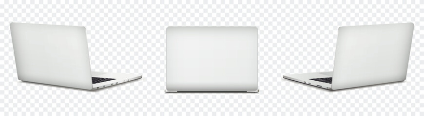 Back and side view of laptop computer isolated on transparent background