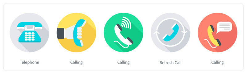 A set of 5 Communication icons as telephone, calling, refresh call