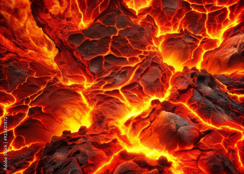Poster vibrant abstract background featuring extinct lava texture with fiery red gaps, evoking a sense of i