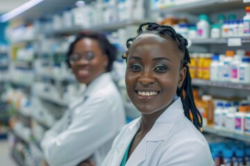 Portrait of Confident Female Pharmacists in Apothecary Pharmacy, African American Colleague, Health Workers at Work