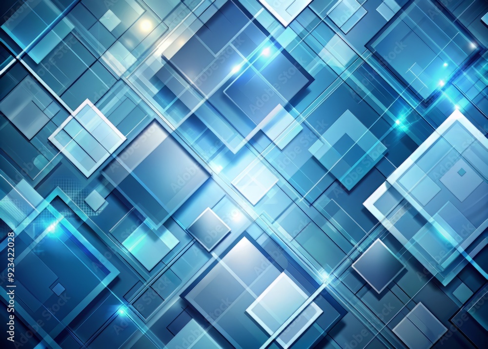 Poster modern abstract blue background with layers of transparent material in square shapes, featuring rand