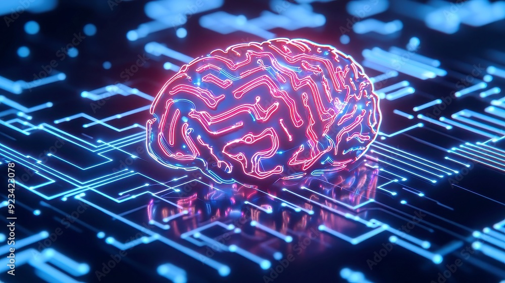 Poster digital neural network in cyber space, an intricate representation of an ai brain interconnected wit