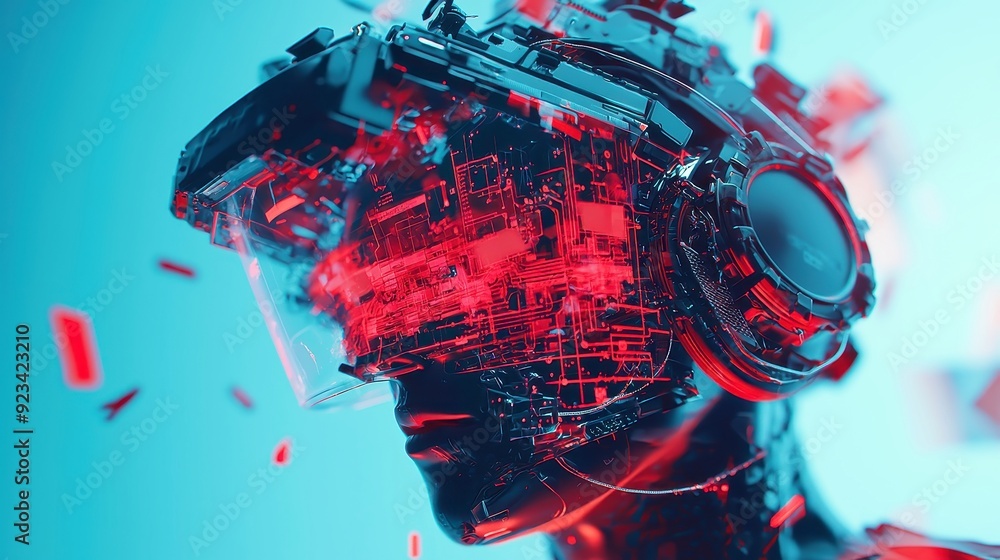 Poster virtual intelligence network, a digital landscape showcasing artificial intelligence intertwined wit