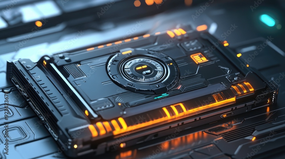 Poster a 3d model of a cryptocurrency wallet with secure locks and digital currency icons, representing fin
