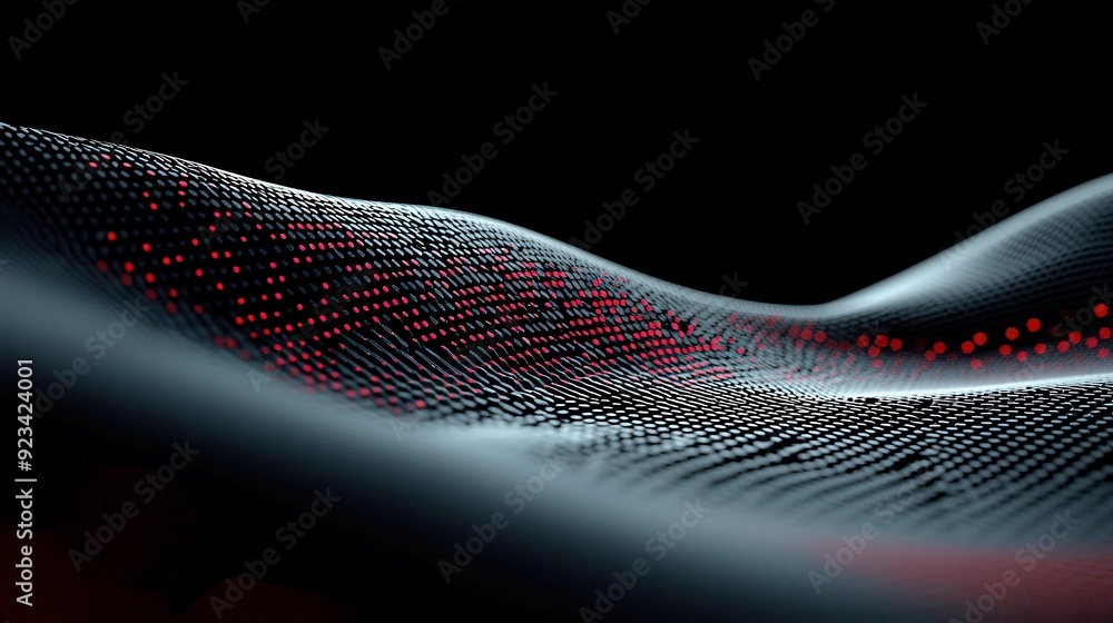 Poster connected technology wave dots creating a dynamic landscape, showcasing a futuristic blend of digita