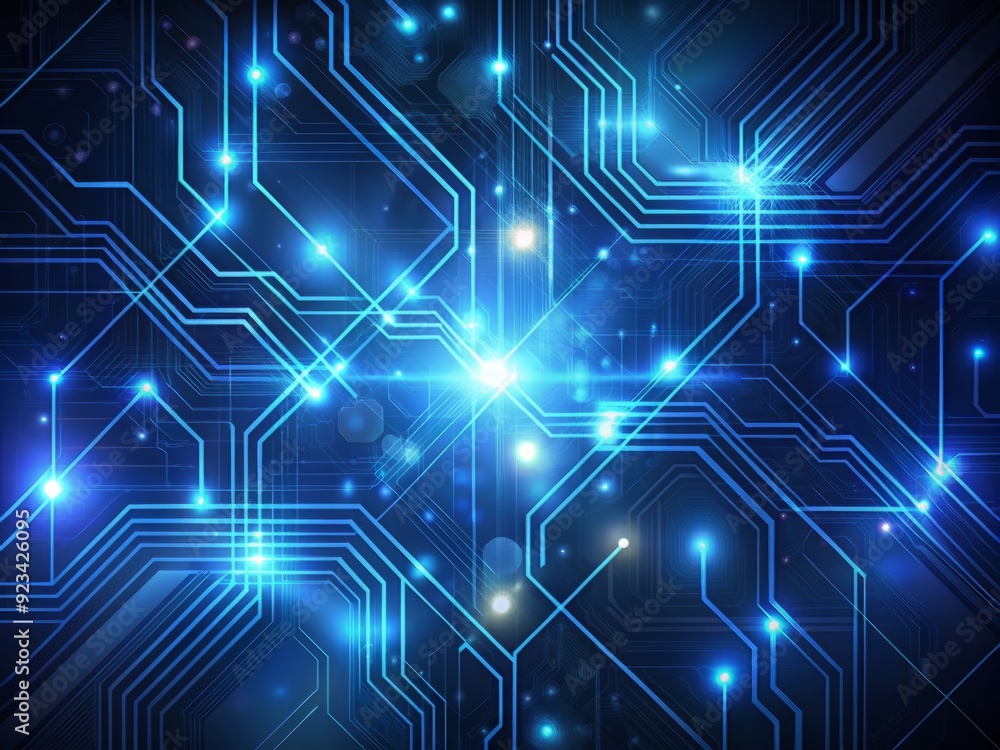 Poster dark blue futuristic digital abstract background with intricate futuristic circuitry patterns, glowi