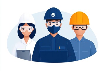 Diverse team of professionals in safety gear, ready to collaborate on a project with technology and expertise in focus.