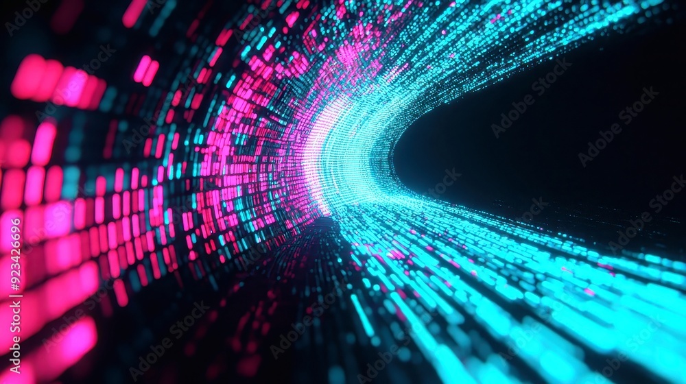 Poster digital realm, an intricate exploration of cyberspace and data themes, featuring vibrant colors, flo
