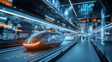 Fototapeta premium AI-Enhanced Smart Transportation Hub Coordinating Multiple Modes of Travel Efficiently