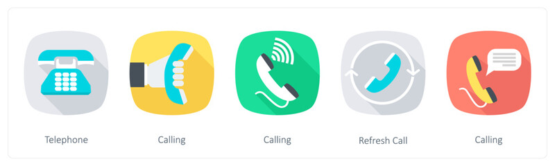 A set of 5 Communication icons as telephone, calling, refresh call