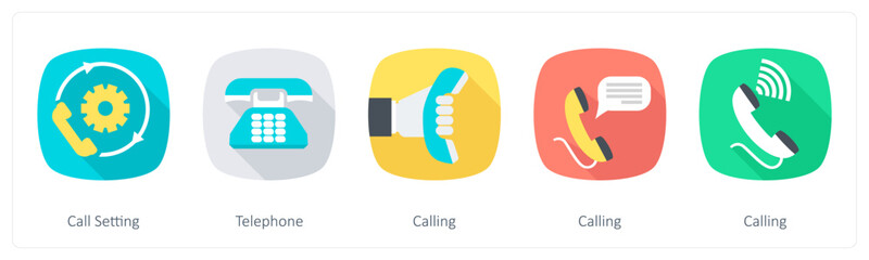 A set of 5 Communication icons as call setting, telephone, calling