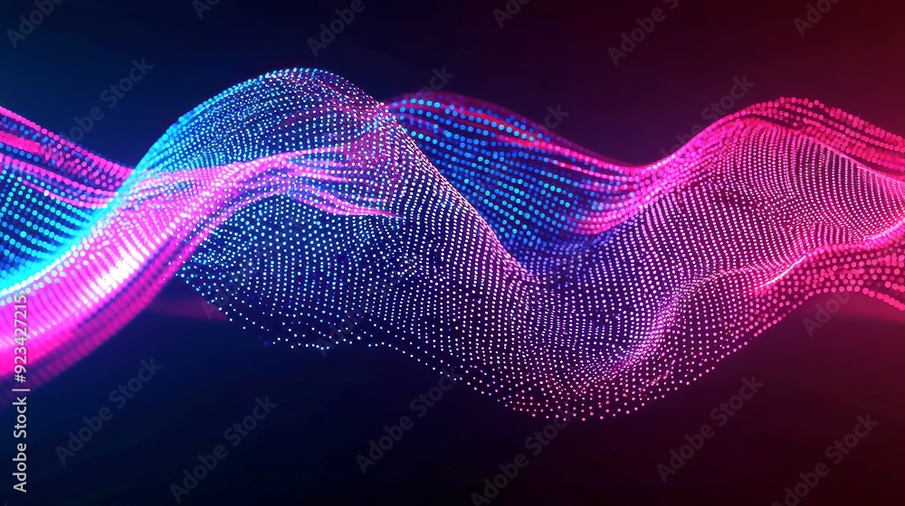 Poster futuristic data waves, a captivating illustration showcasing dynamic blue and red wave patterns flow