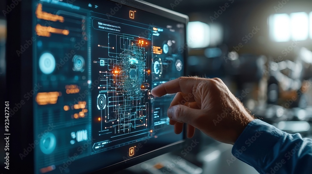 Aufkleber businessman interacting with an artificial intelligence interface, showcasing the integration of dig