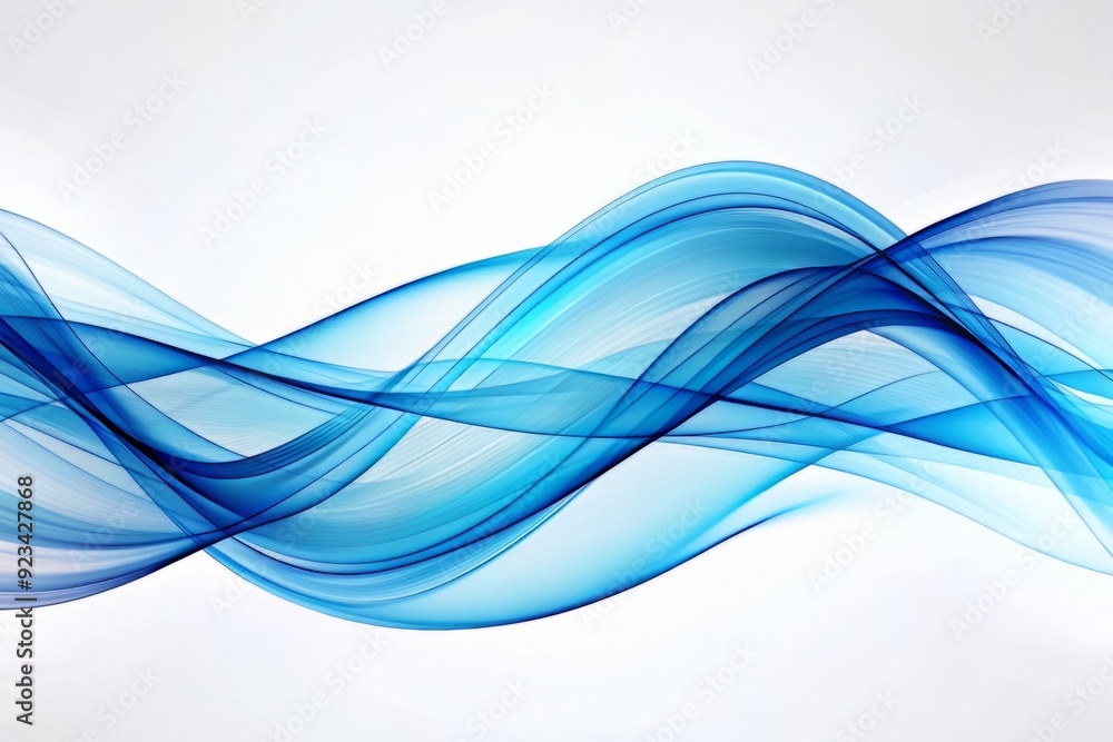 Poster vibrant blue abstract wavy lines undulate across a crisp white background, evoking a sense of dynami