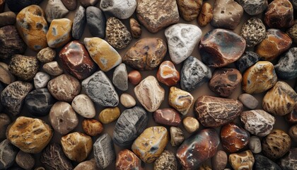 Variety of smooth stones displayed on a surface in natural light