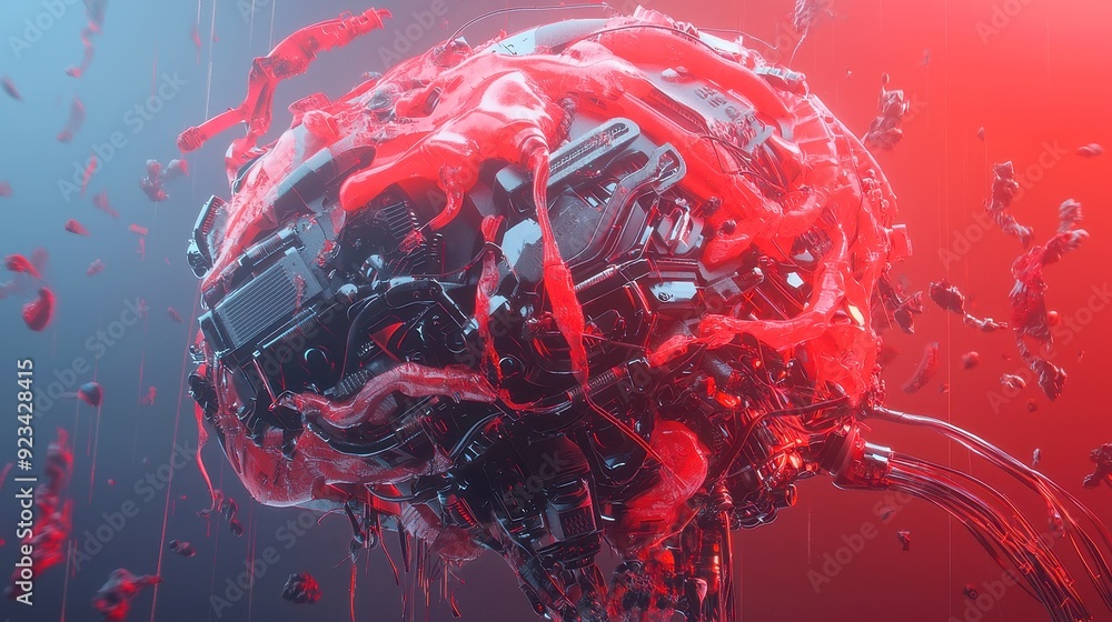 Poster futuristic ai brain visualization, an intricate 3d representation of an advanced artificial intellig