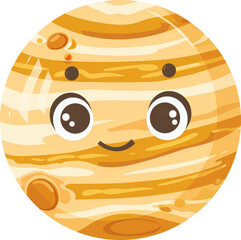 Cute cartoon illustration of Jupiter with a smiling face.