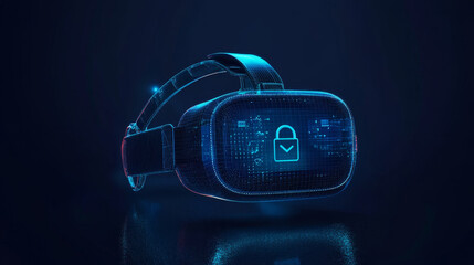 "A business-themed mock-up featuring VR glasses with a lock icon interface. The mock-up displays modern VR glasses with a sleek, high-tech design, prominently showing a lock icon on the interface 