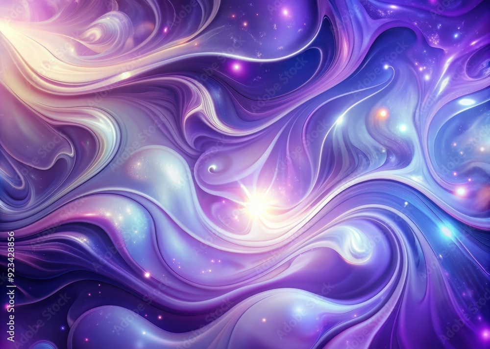 Poster ethereal abstract fluid art background featuring swirling light purple and lilac hues, evoking a mes