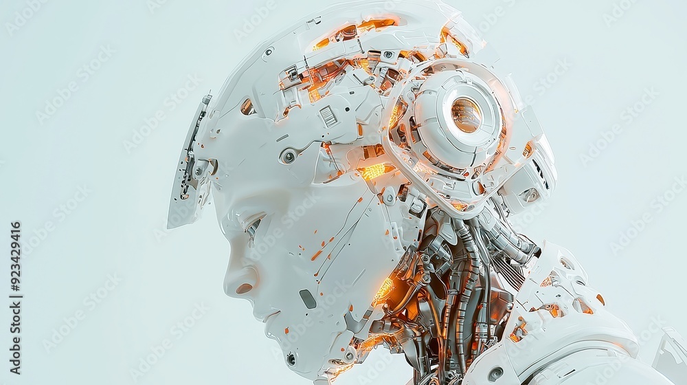 Poster humanlike ai robot, a digital artwork showcasing a sophisticated robot with lifelike features, blend