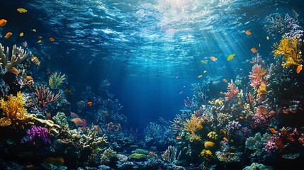 Underwater coral reef landscape super wide 