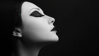 Elegant woman with dramatic makeup posing against a black background