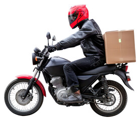 Naklejka premium PNG Motorcycle delivery service rider, transparent background