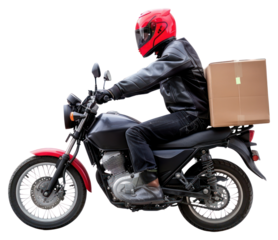 PNG Motorcycle delivery service rider, transparent background