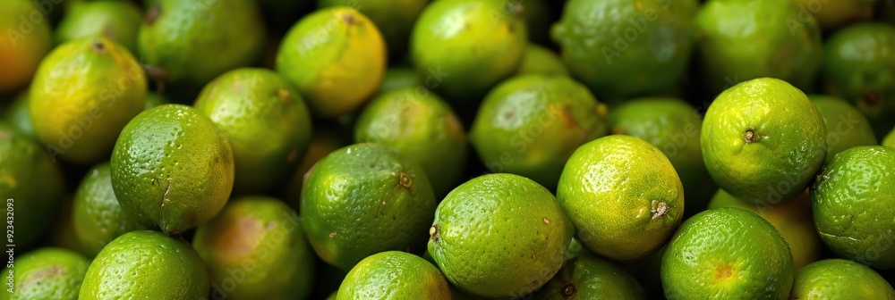 Poster close-up view of a stack of limes on a market display.
