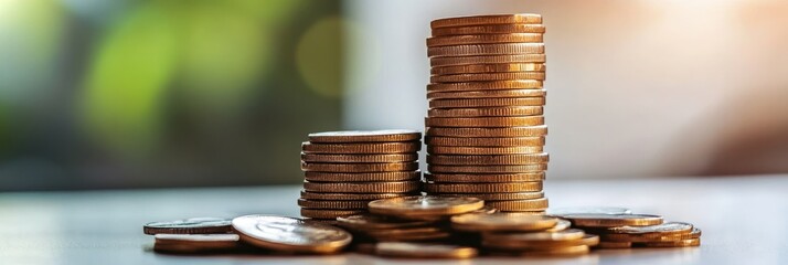 A close-up of a stack of coins symbolizing wealth, prosperity, financial security, growth, and achievement.
