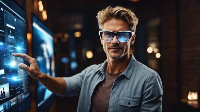 サイバースペースの先駆者！ARメガネで未来のインターフェースを操作する男性の姿