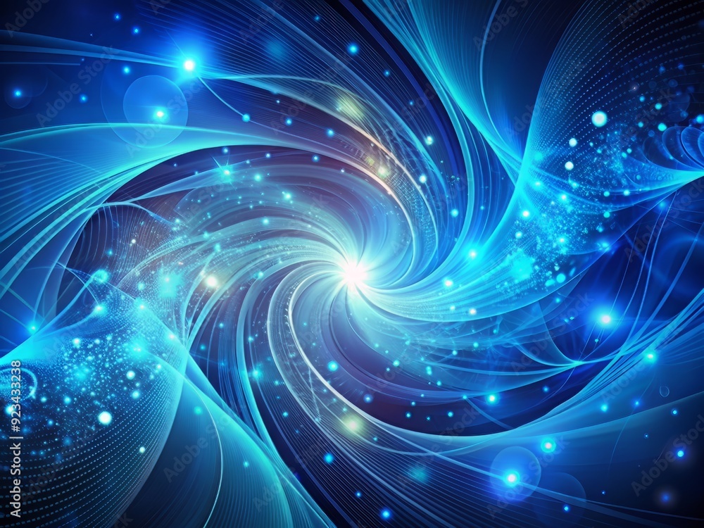 Poster vibrant blue abstract background featuring intricate swirling lines and tiny dots in mesmerizing pat