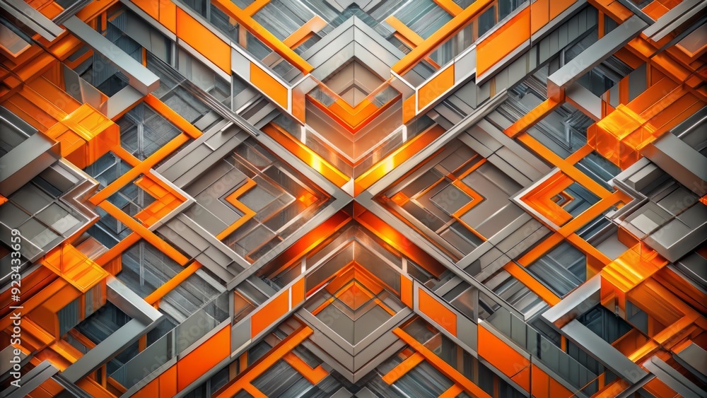 Poster vibrant orange and grey geometric patterns intersect on a modern abstract background, creating a dyn